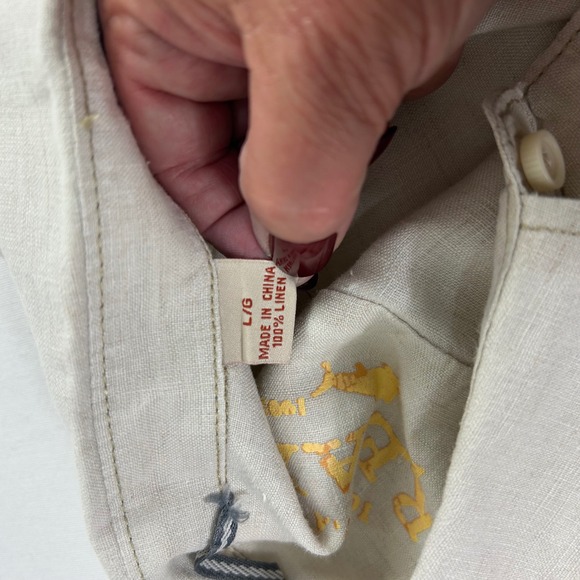 Tommy Bahama Relax Linen Button Up Short Sleeve Camp Shirt Beige Large - Picture 11 of 13